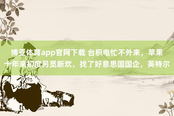 博亚体育app官网下载 台积电忙不外来，苹果十年来初度另觅新欢，找了好意思国国企，英特尔