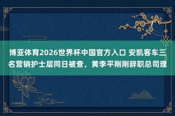 博亚体育2026世界杯中国官方入口 安凯客车三名营销护士层同日被查，黄李平刚刚辞职总司理