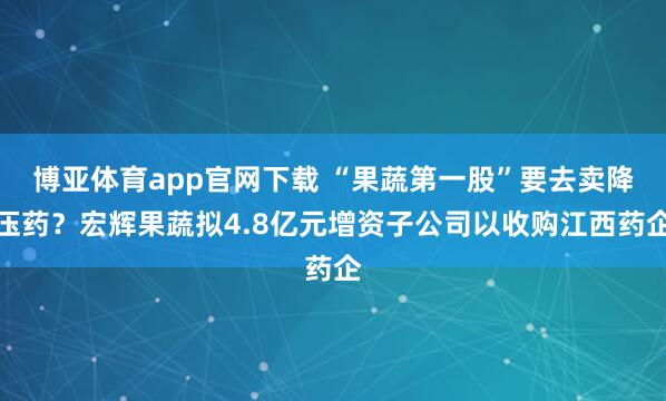 博亚体育app官网下载 “果蔬第一股”要去卖降压药？宏辉果蔬拟4.8亿元增资子公司以收购江西药企