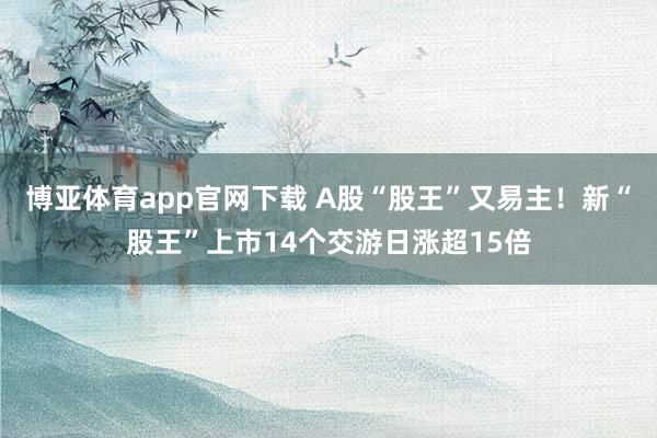 博亚体育app官网下载 A股“股王”又易主！新“股王”上市14个交游日涨超15倍