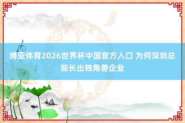 博亚体育2026世界杯中国官方入口 为何深圳总能长出独角兽企业