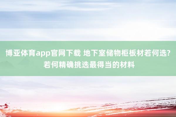 博亚体育app官网下载 地下室储物柜板材若何选? 若何精确挑选最得当的材料