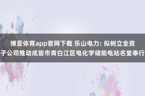 博亚体育app官网下载 乐山电力: 拟树立全资子公司推动成皆市青白江区电化学储能电站名堂奉行