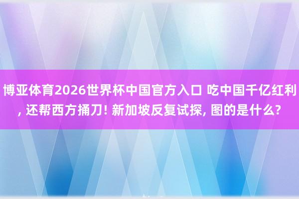 博亚体育2026世界杯中国官方入口 吃中国千亿红利， 还帮西方捅刀! 新加坡反复试探， 图的是什么?
