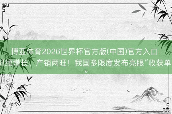 博亚体育2026世界杯官方版(中国)官方入口 抓续增长、产销两旺!我国多限度发布亮眼“收获单”